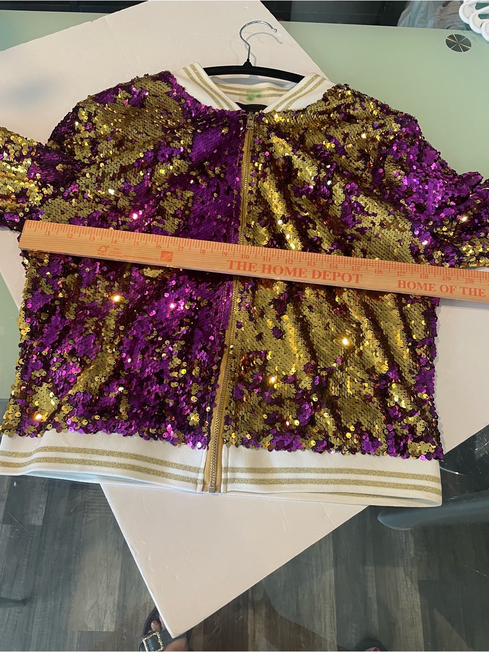 Purple & Gold Sequin Bomber Jacket - Women LSU Size L Gameday Mardi Gras - Picture 9 of 9